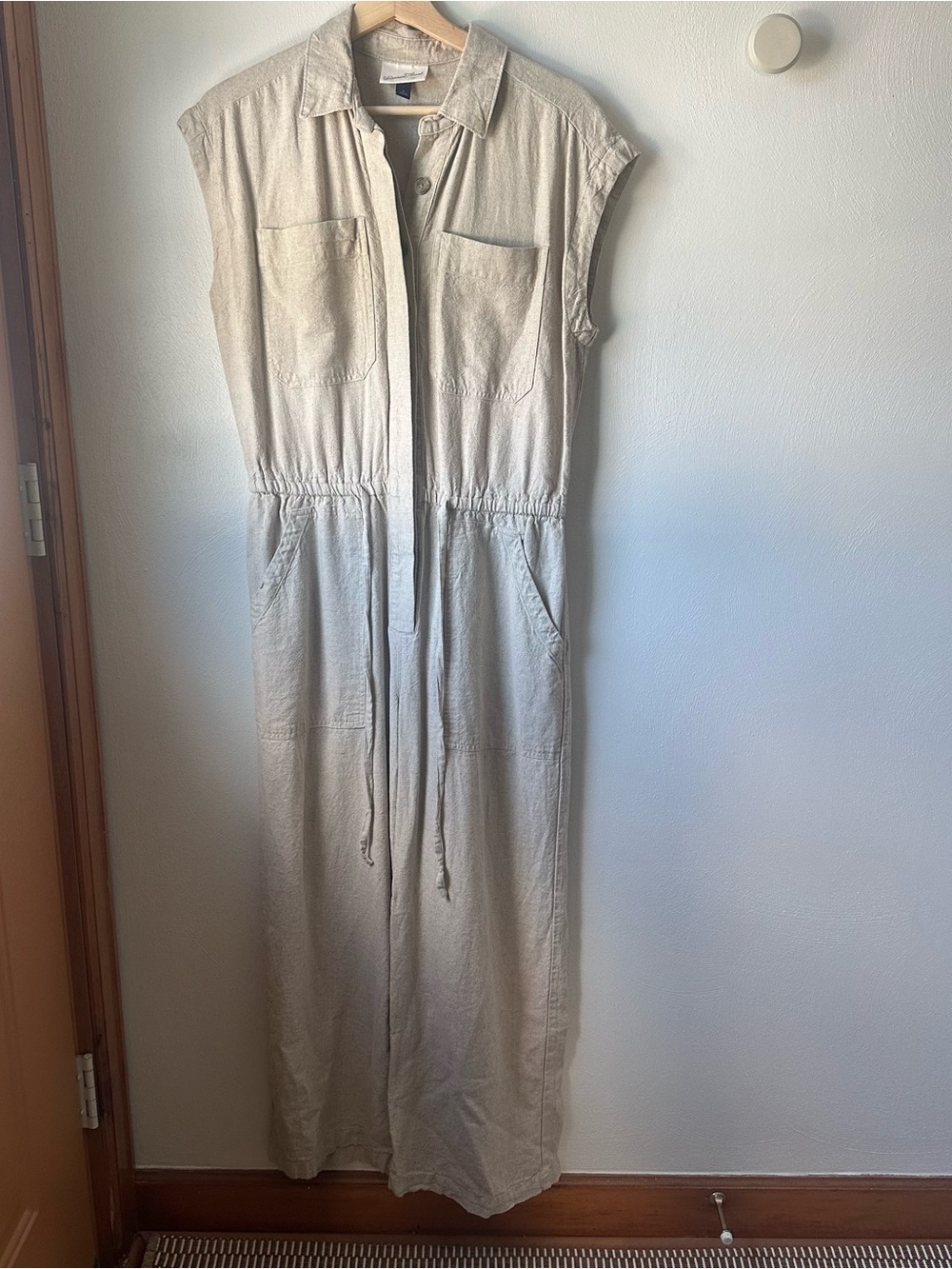 Universal Thread Neutral Linen-Cotton Button Junpsuit